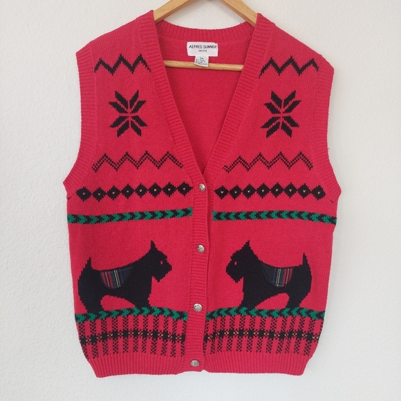 Alfred Dunner Jackets & Blazers - Alfred Dunner Vintage‎ Scottie Dog Novelty Sweater Vest Size Medium Petite